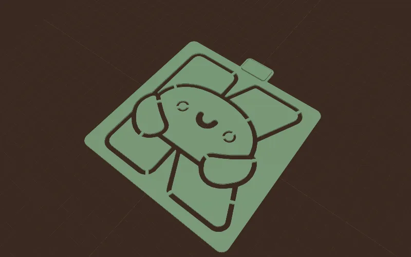 Le logo Kutterly en pochoir : une plaque ajourée qui suit le dessin.